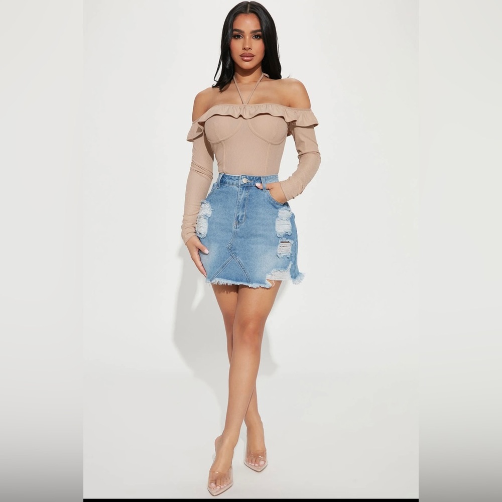 Distressed Denim mini skirt